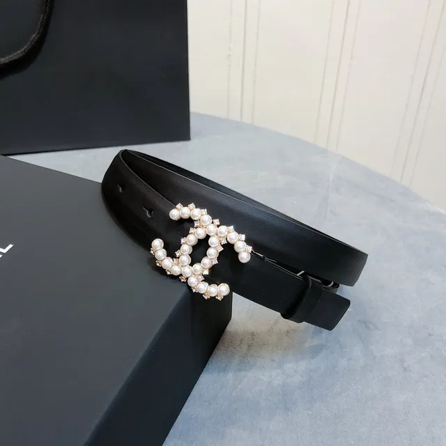 Chanel Pearl-Embellished CC Belt Black White Crystal-Accented Leather Belt 6