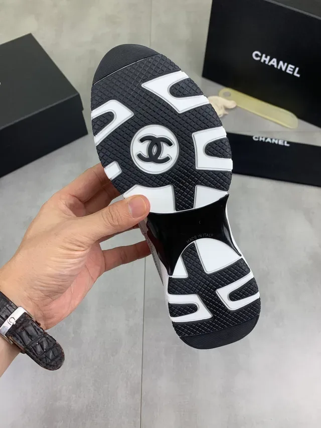 Chanel Silver Black Metallic Leather Striped Lacing Lifestyle Sneakers 2
