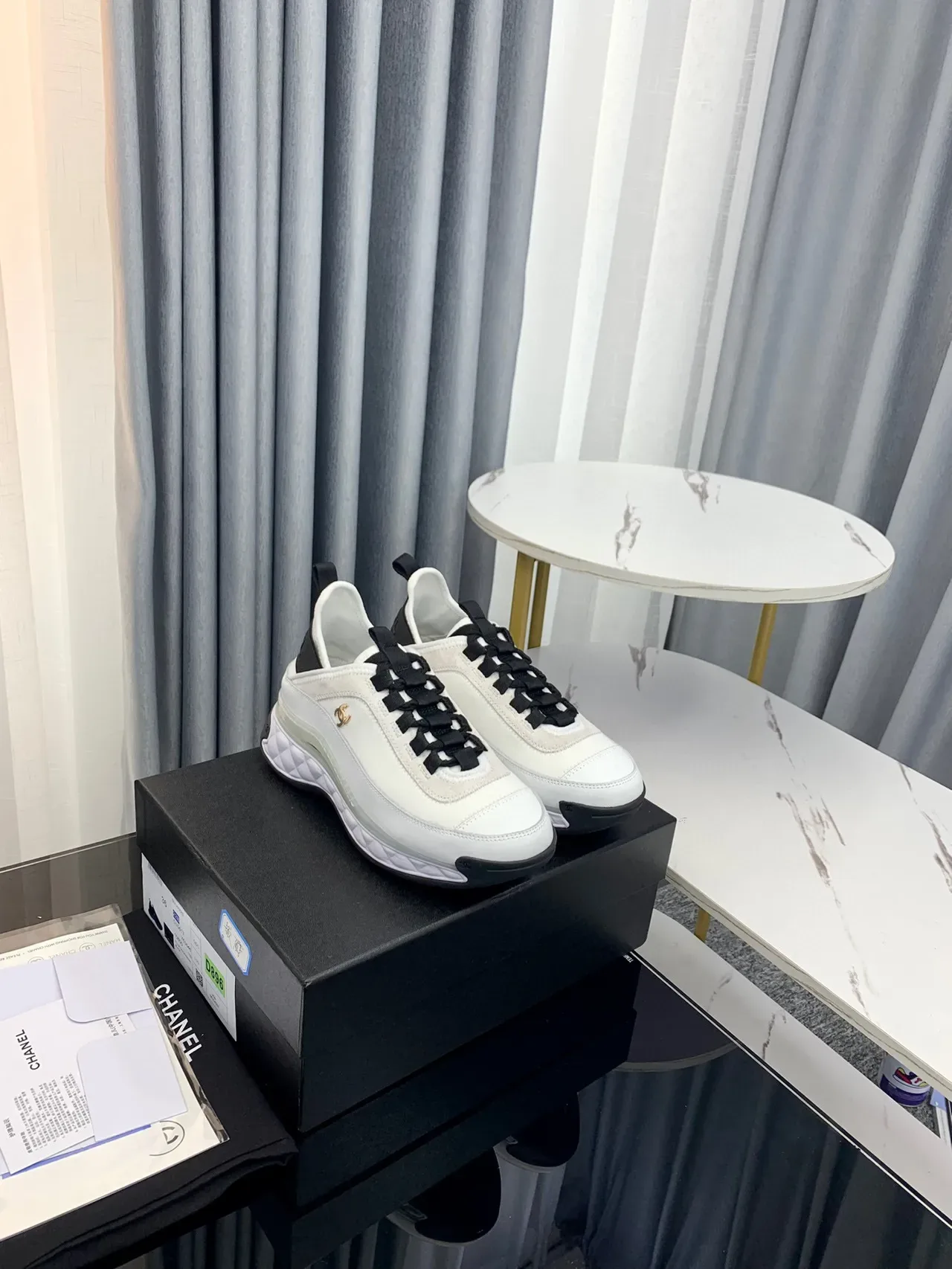 Chanel blanco negro acolchado mediasuela transparente verde banda de amortiguación zapatillas lifestyle 5