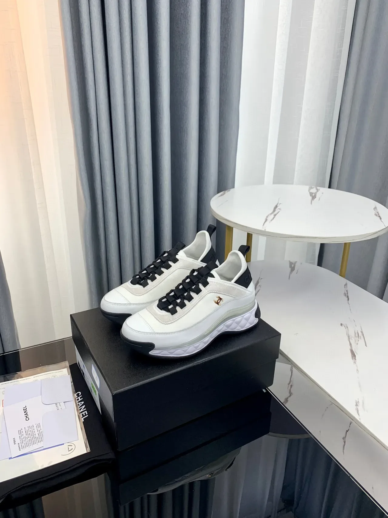 Chanel blanco negro acolchado mediasuela transparente verde banda de amortiguación zapatillas lifestyle 6