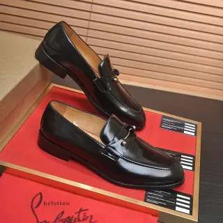 Christian Louboutin Black Red Glossy Patent Leather Horsebit Buckle Detail Loafer
