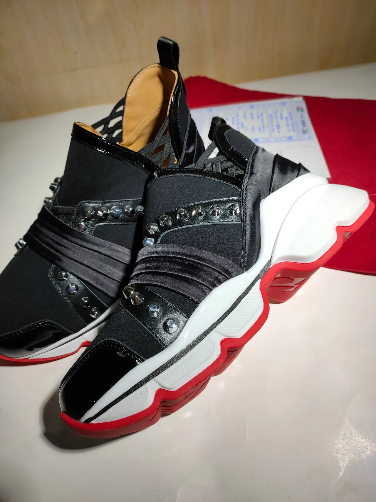 Christian Louboutin Black Red Multi-Strap Upper Rivet Embellishment Chunky Sneakers 3