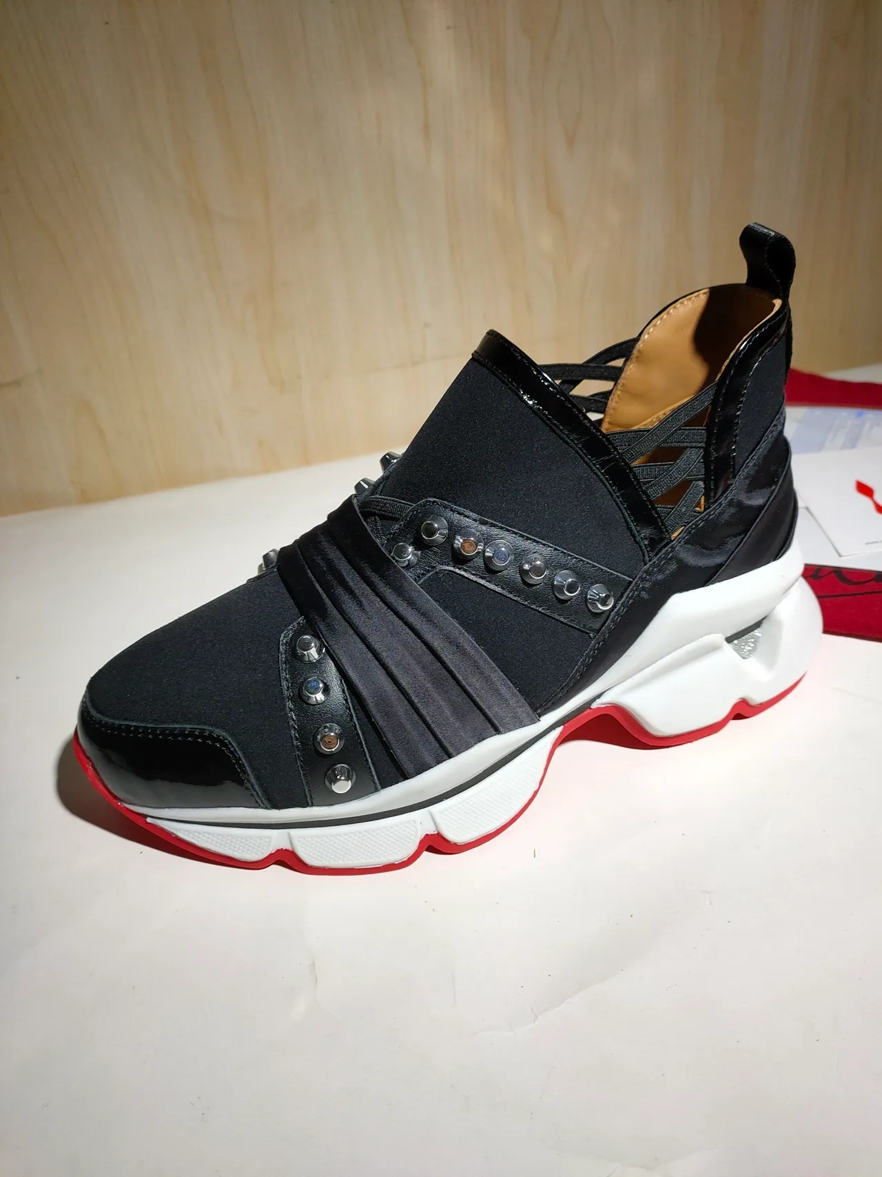 Christian Louboutin Black Red Multi-Strap Upper Rivet Embellishment Chunky Sneakers 4