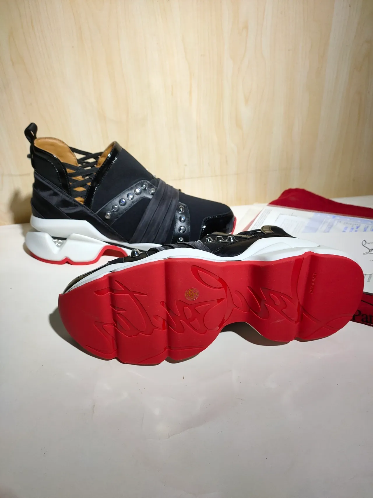Christian Louboutin Black Red Multi-Strap Upper Rivet Embellishment Chunky Sneakers 5