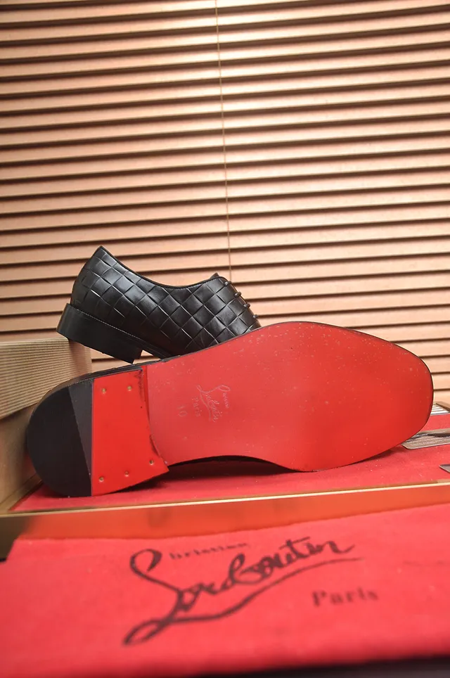 Christian Louboutin أسود أحمر جلد منسوج كاب تو أحذية أوكسفورد 3