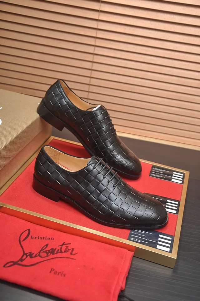 Christian Louboutin أسود أحمر جلد منسوج كاب تو أحذية أوكسفورد 4
