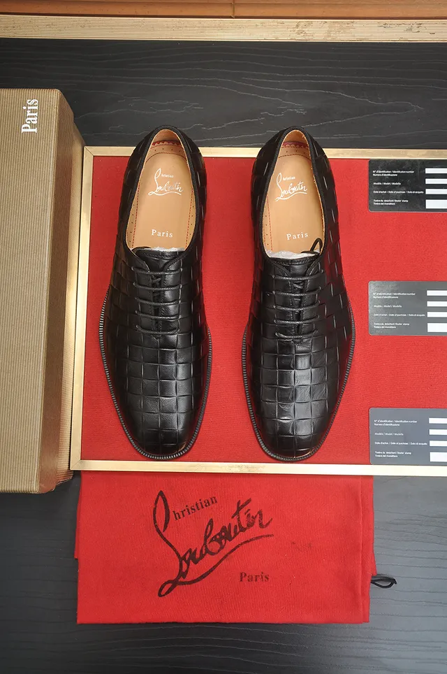 Christian Louboutin أسود أحمر جلد منسوج كاب تو أحذية أوكسفورد 5