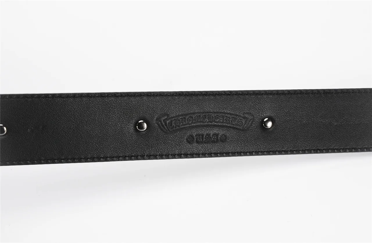 Chrome Hearts حزام جلد أسود فضي مع مشبك معدني مزخرف رأس أسد مركز 7