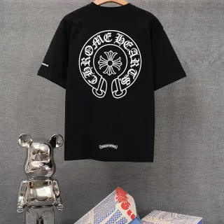 Chrome Hearts सर्कुलर लोगो ब्लैक ग्राफिक टी-शर्ट