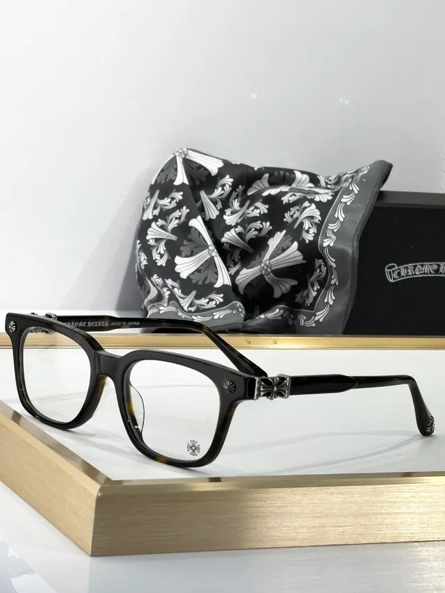 Chrome Hearts COX UKEN 黑金 矩形 醋酸纤维 眼镜框 十字图案 太阳穴 五金 光学眼镜 8