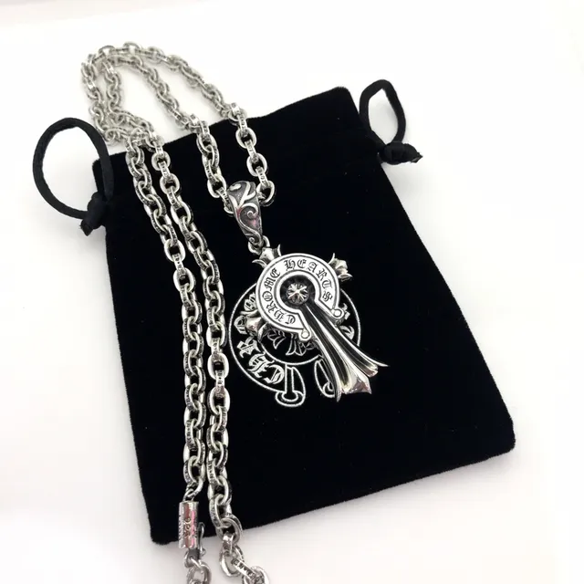 Chrome Hearts Corrente Cross & Spike Prata Preto Pingente Ornamentado Gótico Colar Sterling 3