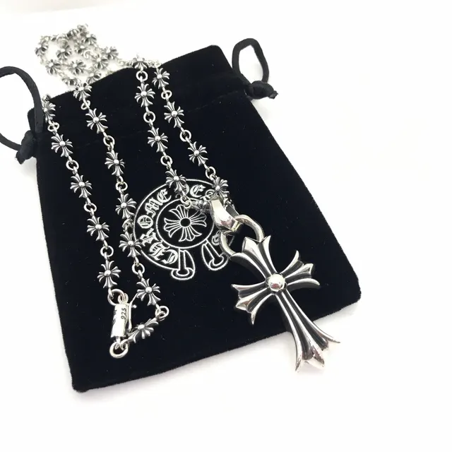 Chrome Hearts Corrente Cross & Spike Prata Preto Pingente Ornamentado Gótico Colar Sterling 4