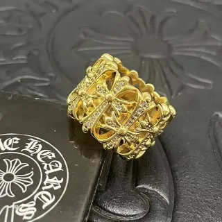Chrome Hearts Crown Cross Pavé Gold Ring