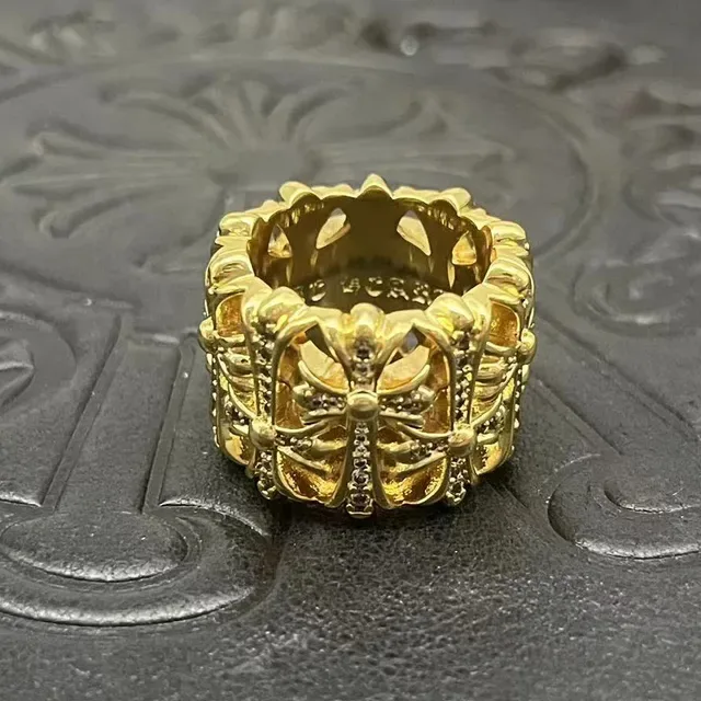 Chrome Hearts Crown Cross Pavé Gold Ring 2