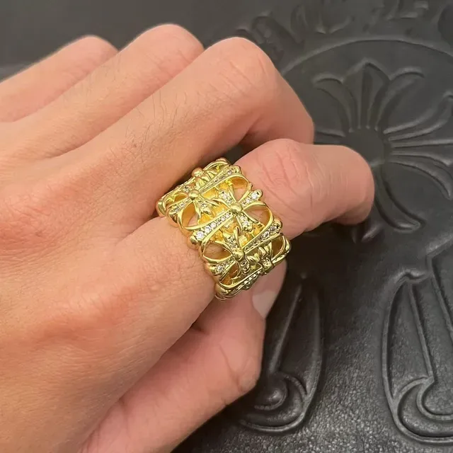 Chrome Hearts Crown Cross Pavé Gold Ring 3
