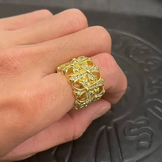 Chrome Hearts Crown Cross Pavé Gold Ring 4
