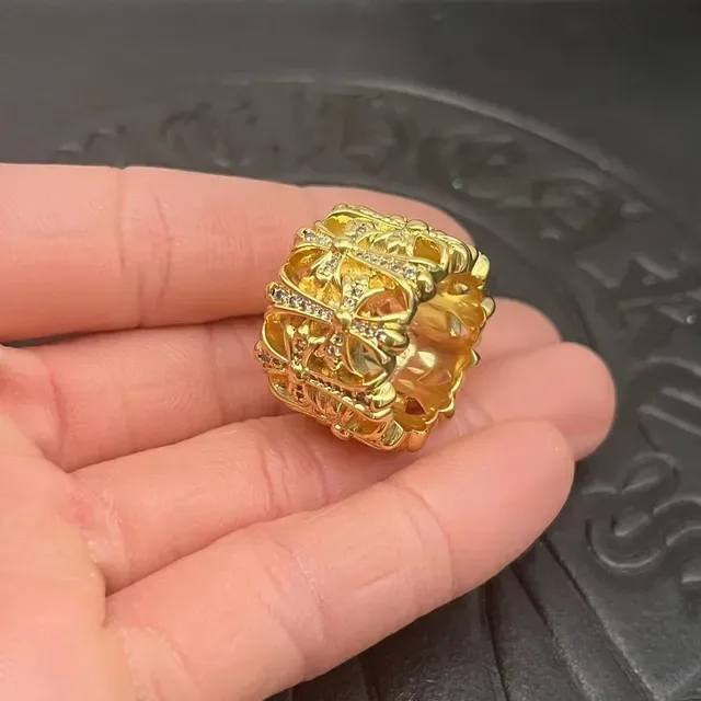 Chrome Hearts Crown Cross Pavé Gold Ring 5