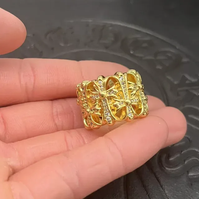 Chrome Hearts Crown Cross Pavé Gold Ring 6