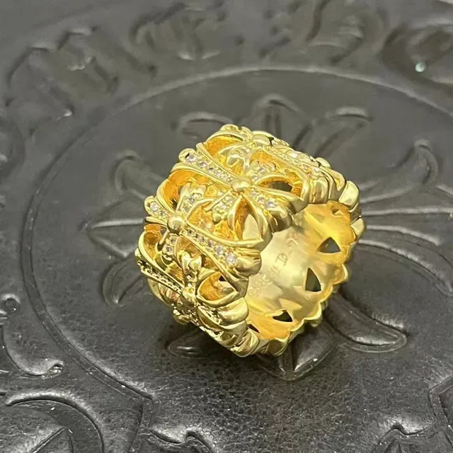 Chrome Hearts Crown Cross Pavé Gold Ring 7