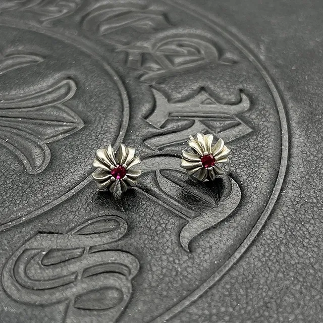 Chrome Hearts Flower Stud Silver Multicolor Oxidized Earrings 6