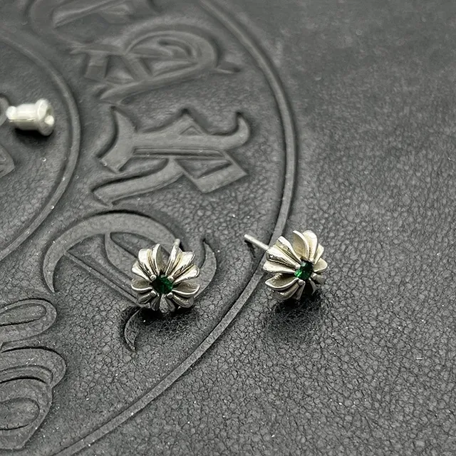 Chrome Hearts Flower Stud Silver Multicolor Oxidized Earrings 7
