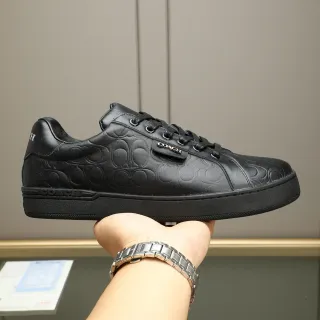 Coach Lifestyle Sneaker Black Embossed C-Logo Leather Upper Flat Platform Sole Lifestyle Sneakers
