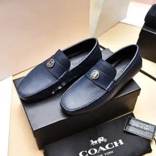 Coach Navy Silver Pebbled Leather Single Strap Loafer