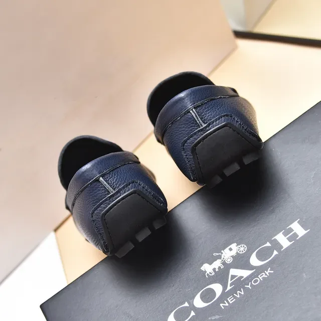 Coach Navy Silver Pebbled Leather Single Strap Loafer 2