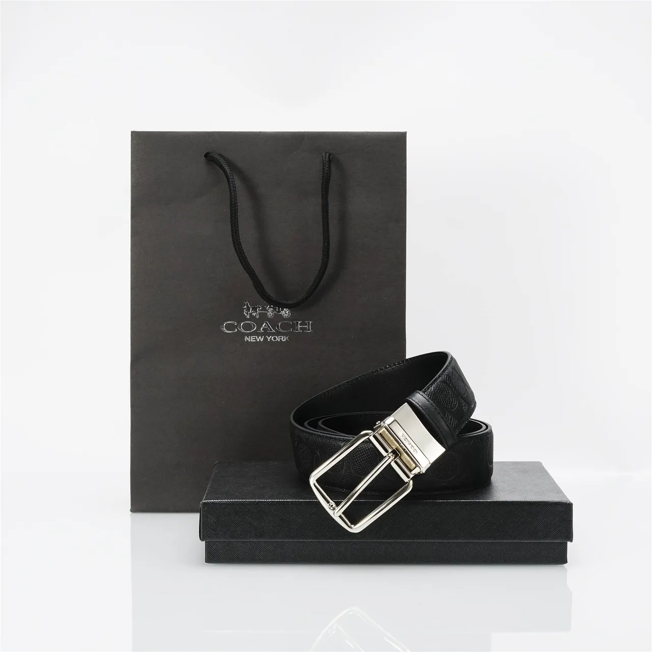 Coach Signature Cinto reversível de couro preto 4