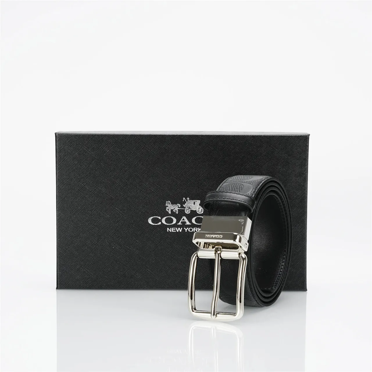 Coach Signature Cinto reversível de couro preto 5