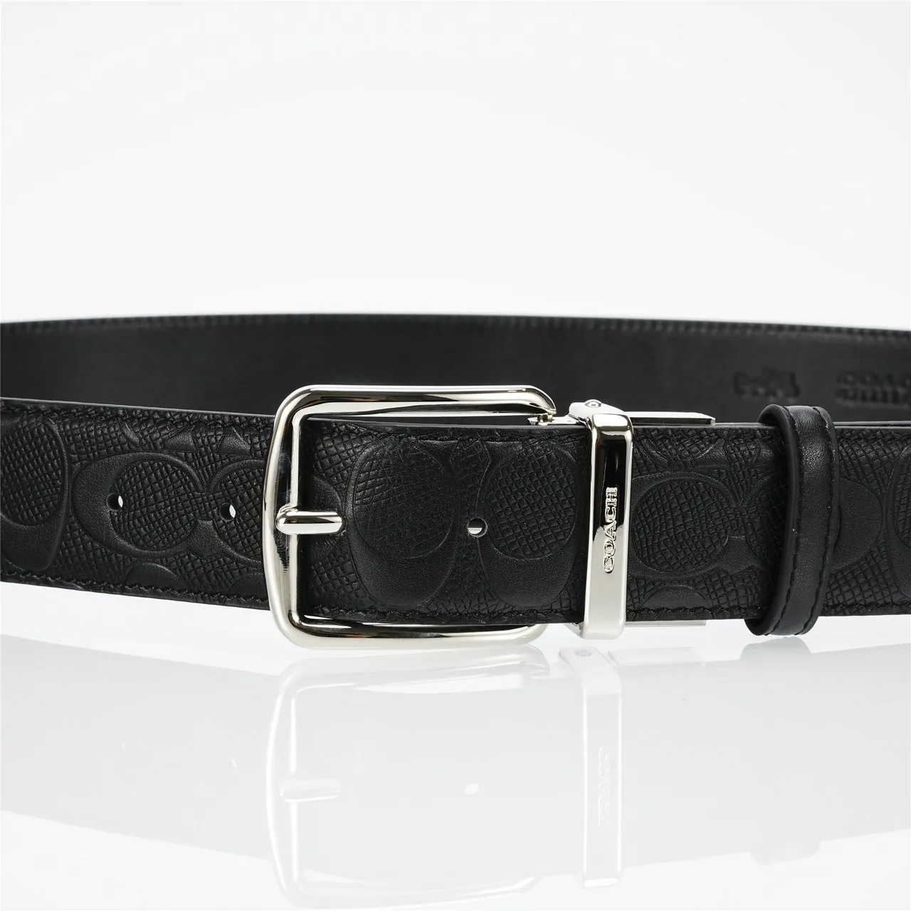 Coach Signature Cinto reversível de couro preto 7