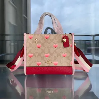 Coach Tabby Heart Print Beige and Red Structured Tote Bag