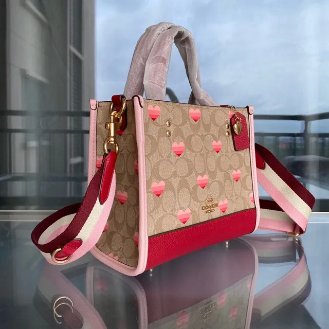 Coach Tabby Heart Print Beige and Red Structured Tote Bag 6
