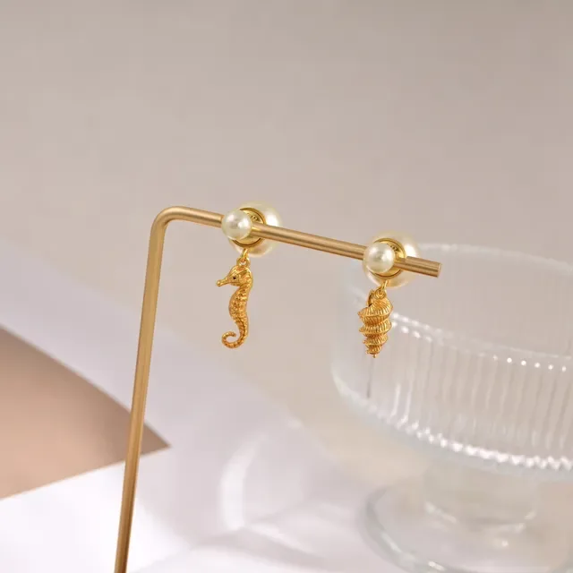 Dior Asymmetrical Pearl and Gold Seahorse Shell Earrings 3