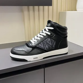 Dior B23 Sneakers Lifestyle Noir et Blanc en Cuir-Maille à Bout Haut