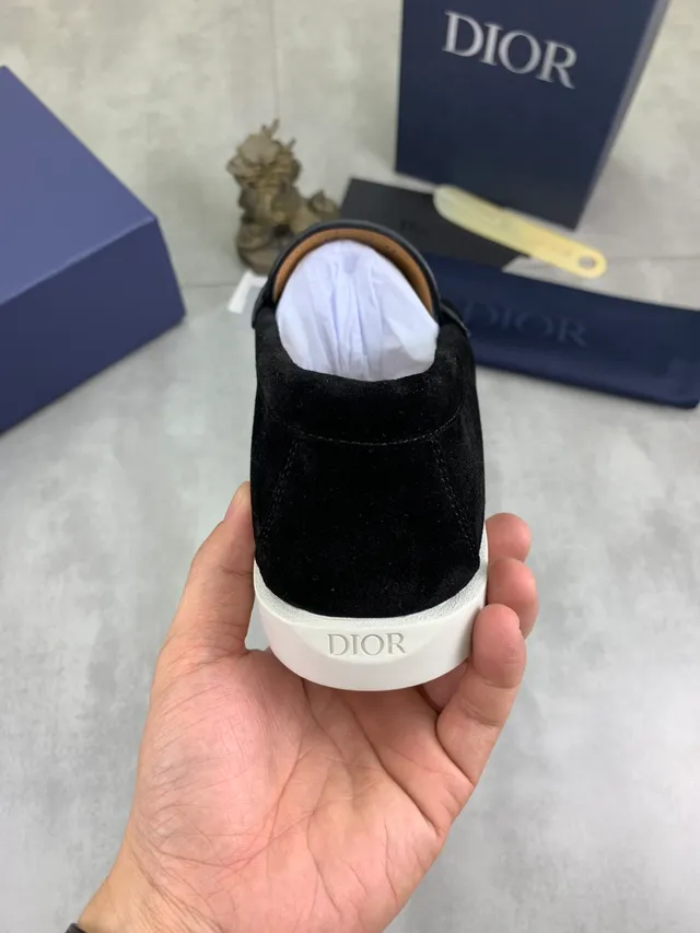 Dior B23 Negro Blanco Ante Superior CD Logo Hebilla Mocasín 3