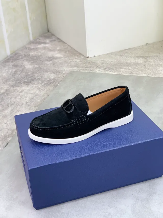 Dior B23 Negro Blanco Ante Superior CD Logo Hebilla Mocasín 4