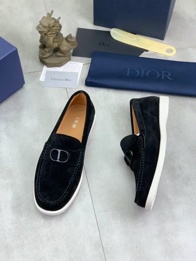 Dior B23 Negro Blanco Ante Superior CD Logo Hebilla Mocasín 5