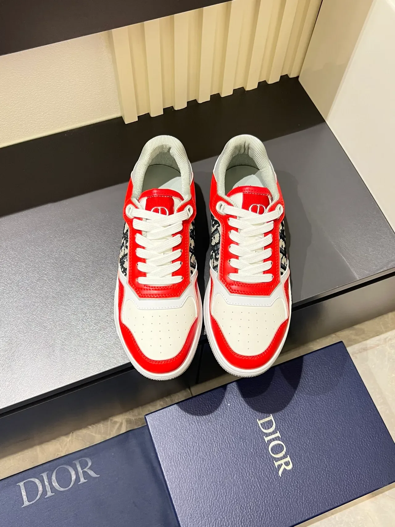 Dior B23 High 红白 Monogram 生活方式运动鞋 5