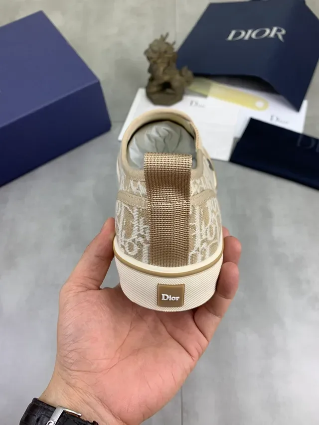 Dior B23 Monogram Beige Slip-On sneakers lifestyle 3