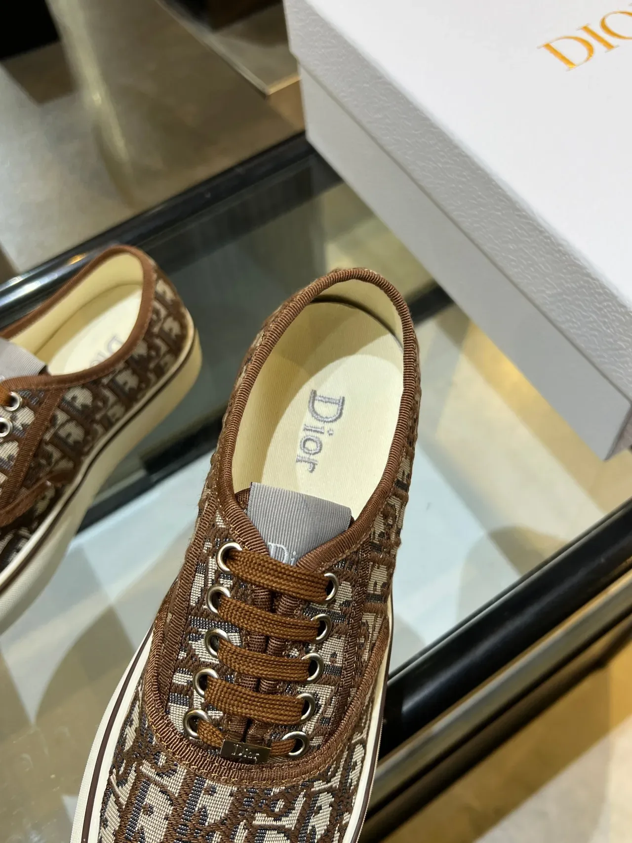 Dior B23 Monogram Canvas भूरा बीज लाइफस्टाइल स्नीकर 6