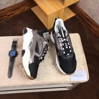 Dior B23 Runner Chaussures noires argent mailles chunky
