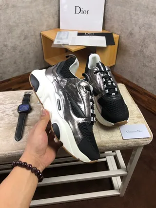 Dior B23 Runner Black Silver Mesh Chunky Sneakers 3