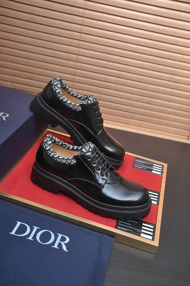 Dior B27 Chaussures Oxford Cuir Noir Brillant Semelle Chunky Lug 4