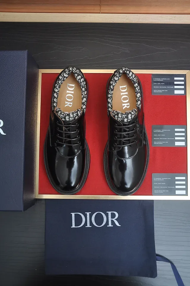 Dior B27 Chaussures Oxford Cuir Noir Brillant Semelle Chunky Lug 5