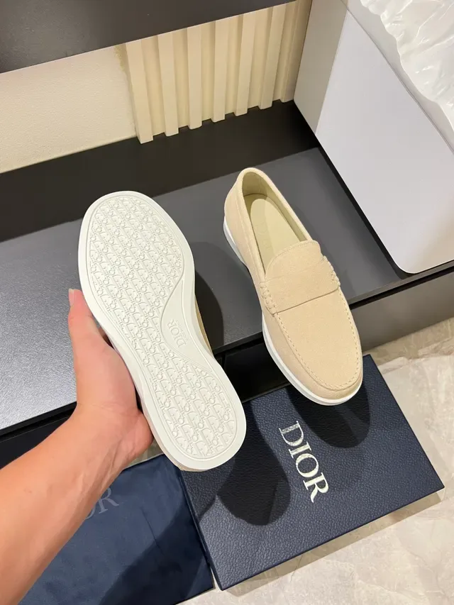 Dior Beige White Suede Upper Rubber Sole Loafer 3