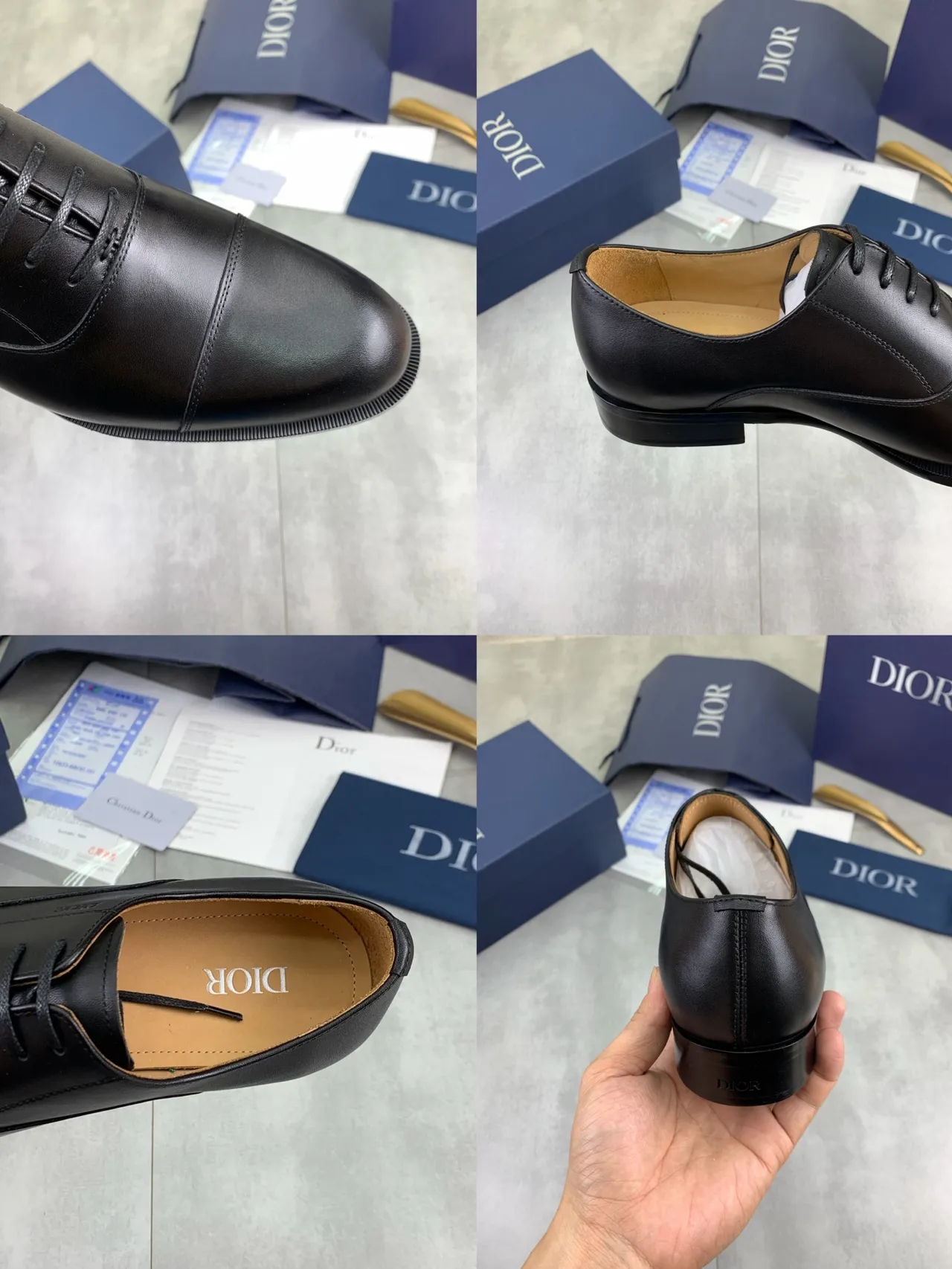 Dior Sapatos Oxford de Couro Polido Preto e Bege com Ponta de Tapa 2
