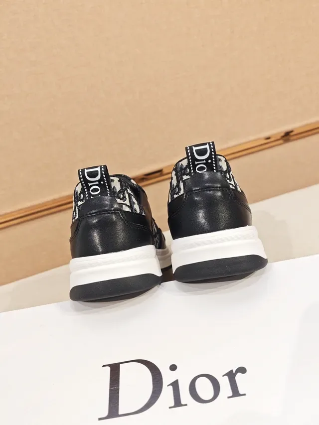 Dior Black Beige Oblique Jacquard Panels Leather Overlays Lifestyle Sneakers 4
