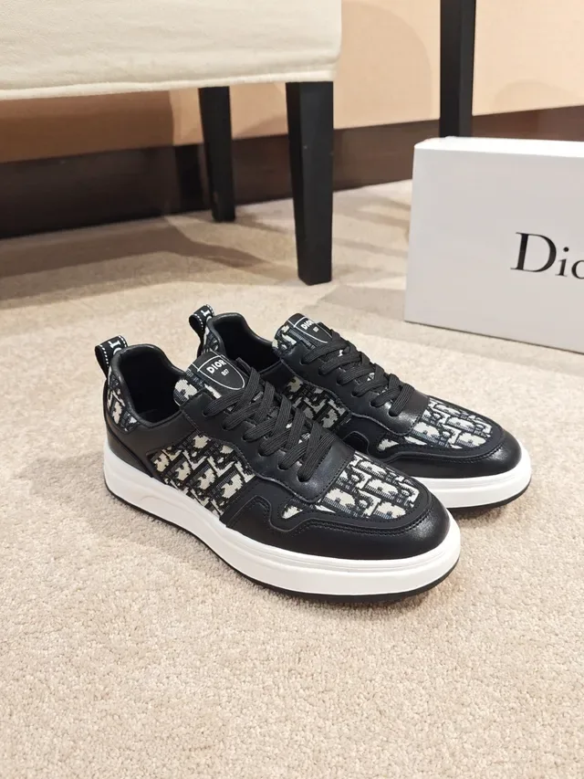 Dior Black Beige Oblique Jacquard Panels Leather Overlays Lifestyle Sneakers 5