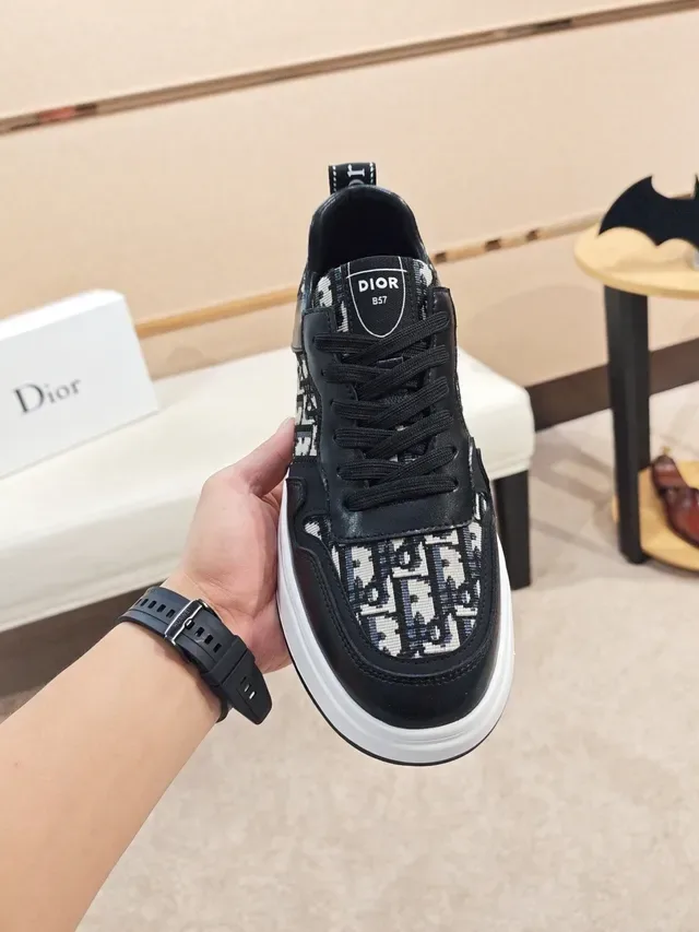 Dior Black Beige Oblique Jacquard Panels Leather Overlays Lifestyle Sneakers 6